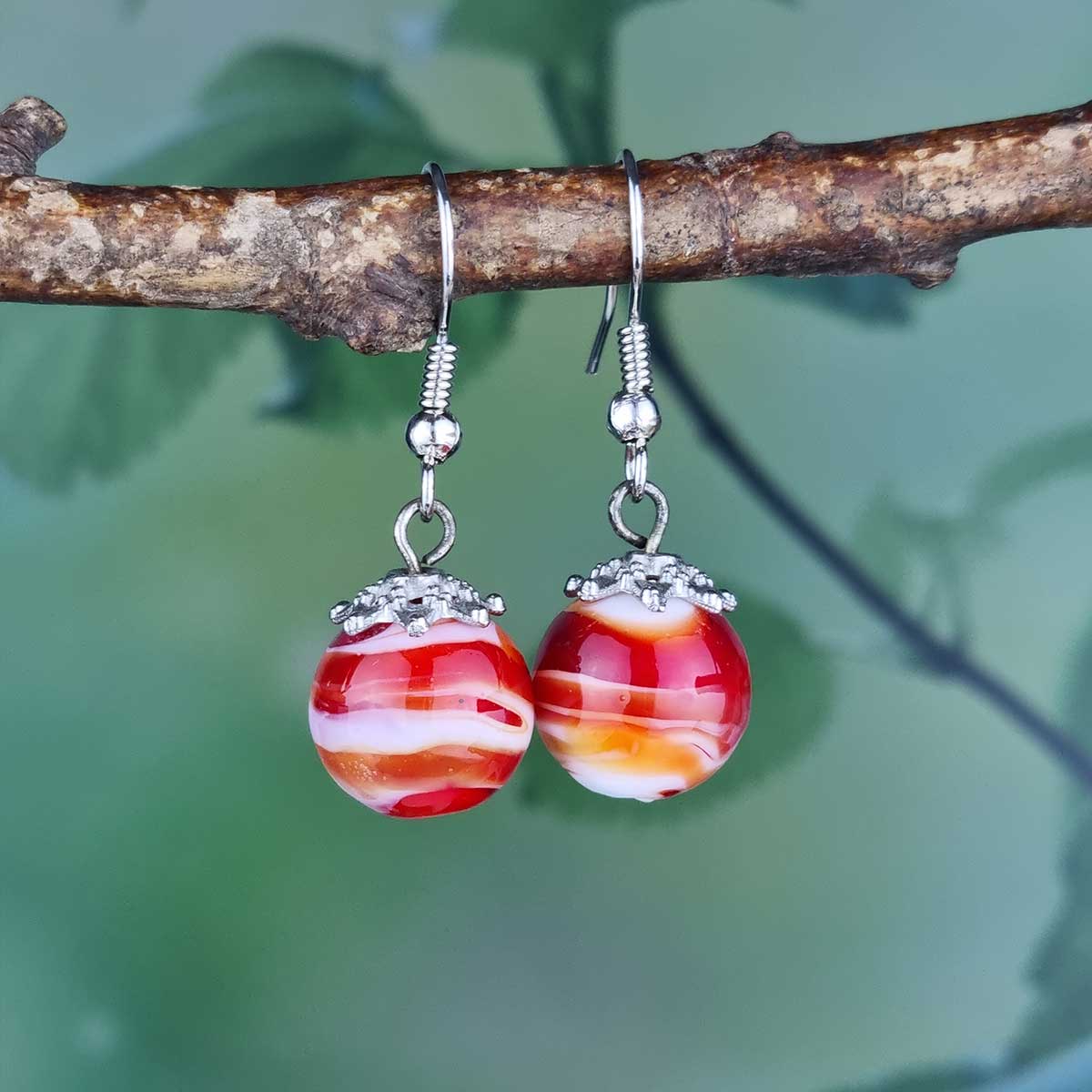 Oranžinio Lampwork stiklo auskarai